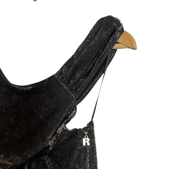 ROTATE Birger Christensen Isha Metallic Black Cut Out Halter V-Neck Jumpsuit 8 - Picture 8 of 15